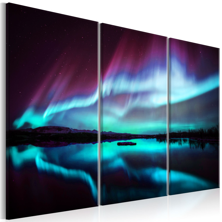 Canvas Print Light Game (3-piece) - Landscape with a View of the Lake and Night Sky 105041 additionalImage 2