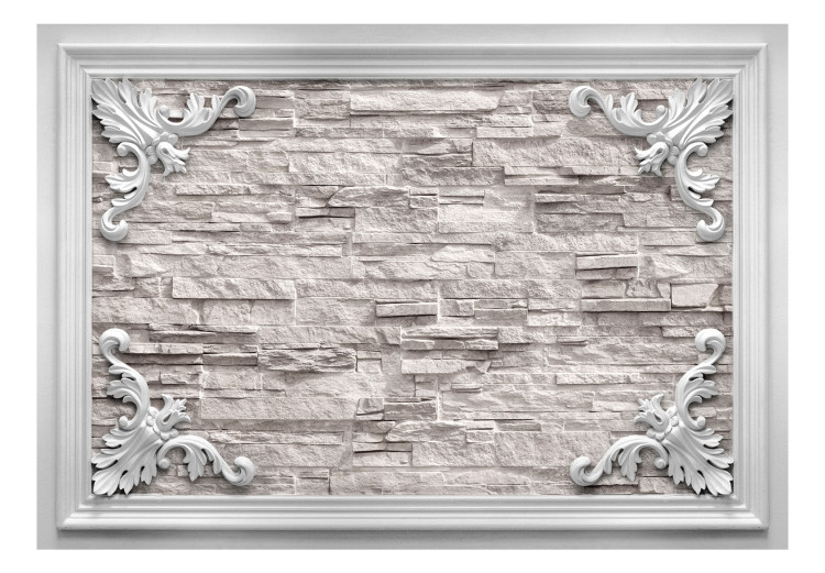 Wall Mural Frame with ornaments - white brick pattern enclosed in a picture frame 108141 additionalImage 1