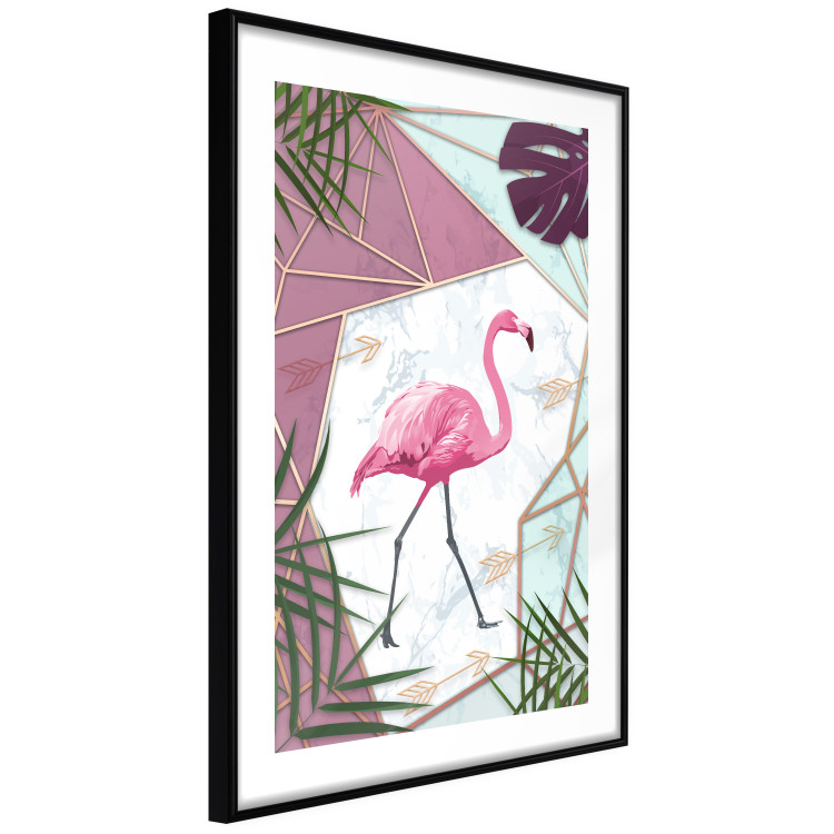 Wall Poster Flamingo Stroll - geometric abstraction with a pink bird and leaves 114441 additionalImage 11