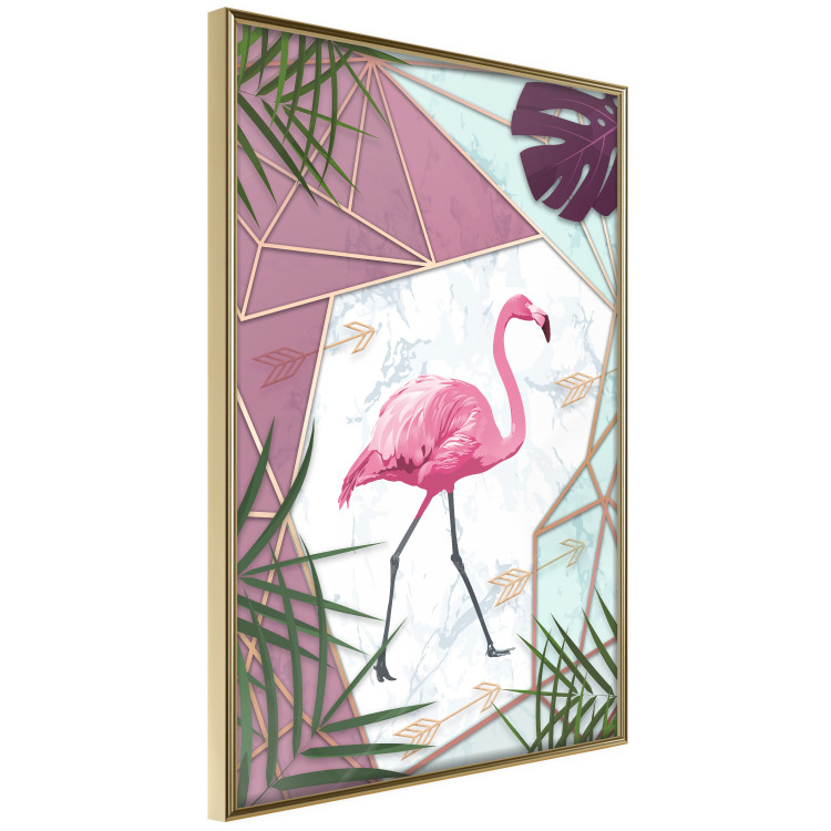 Wall Poster Flamingo Stroll - geometric abstraction with a pink bird and leaves 114441 additionalImage 14