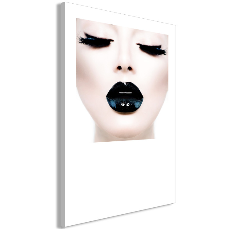 Canvas Art Print Kiss - artwork with a woman with black lips and closed eyes 114941 additionalImage 2