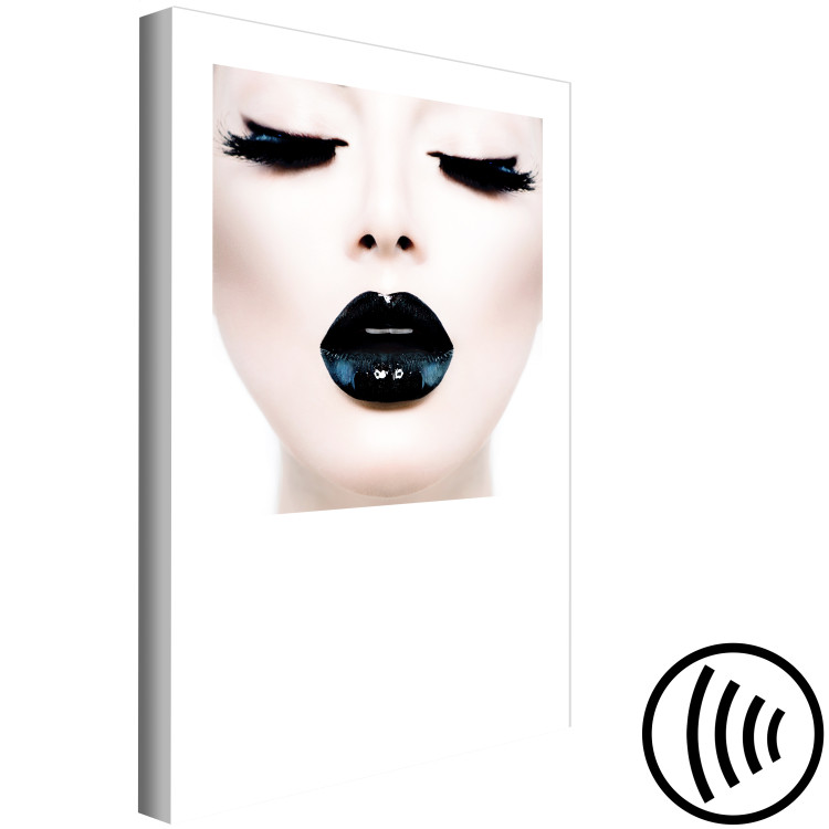 Canvas Art Print Kiss - artwork with a woman with black lips and closed eyes 114941 additionalImage 6
