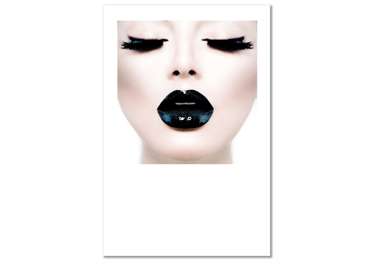 Canvas Art Print Kiss - artwork with a woman with black lips and closed eyes 114941