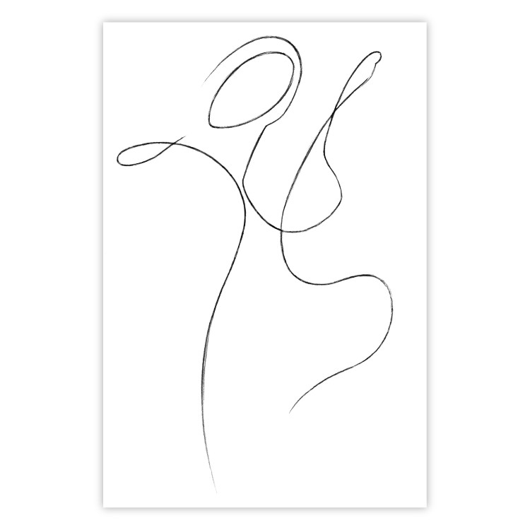 Poster Dance - black and white delicate line art with the outline of a human silhouette 115241