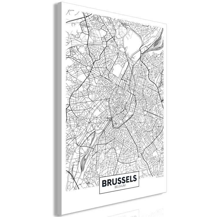 Canvas Streets of Brussels - black and white linear map of Belgian city 116341 additionalImage 2