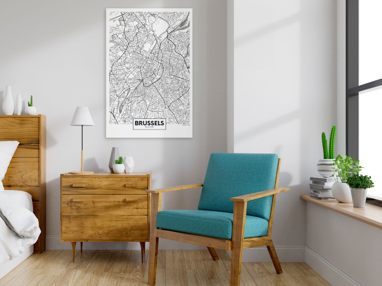 Canvas Streets of Brussels - black and white linear map of Belgian city 116341 additionalImage 3