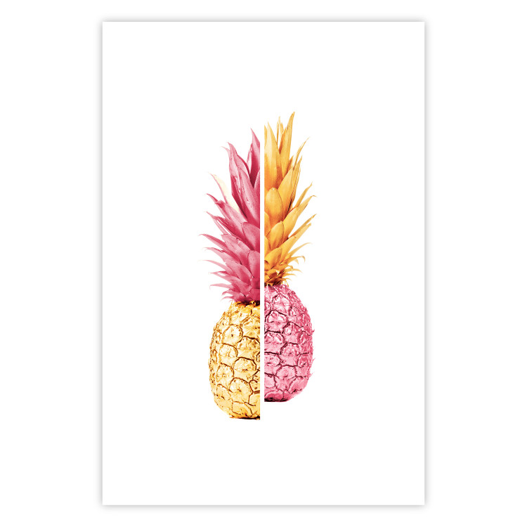 Poster Mismatches - yellow-pink halves of tropical fruits on a white background 116941 additionalImage 25