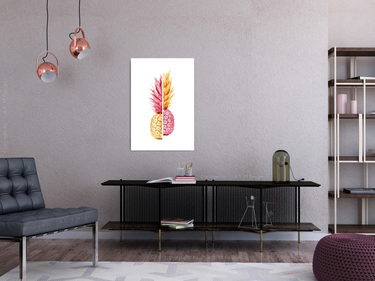 Poster Mismatches - yellow-pink halves of tropical fruits on a white background 116941 additionalImage 3