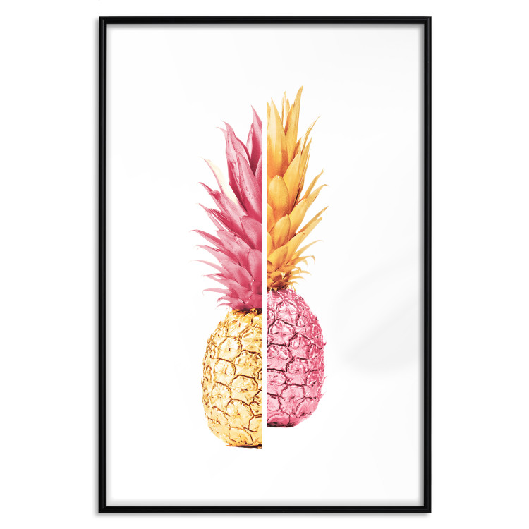 Poster Mismatches - yellow-pink halves of tropical fruits on a white background 116941 additionalImage 16