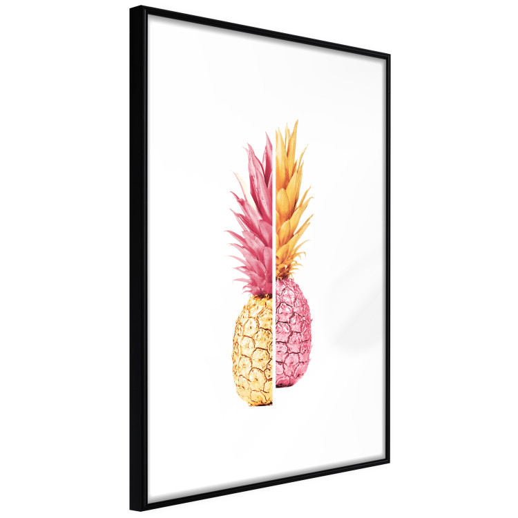 Poster Mismatches - yellow-pink halves of tropical fruits on a white background 116941 additionalImage 9