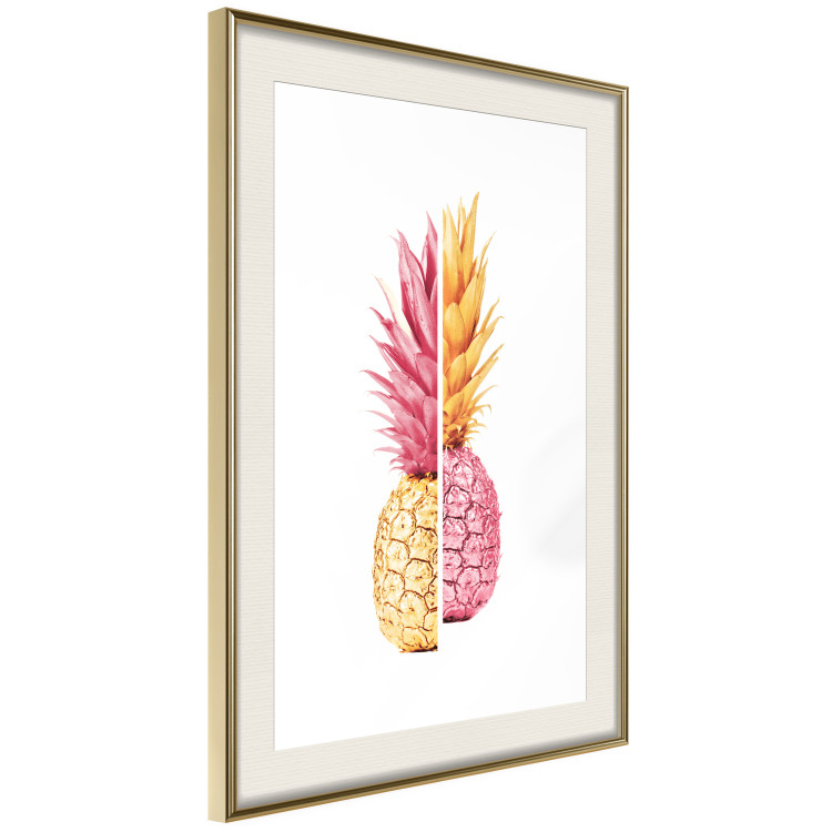 Poster Mismatches - yellow-pink halves of tropical fruits on a white background 116941 additionalImage 4