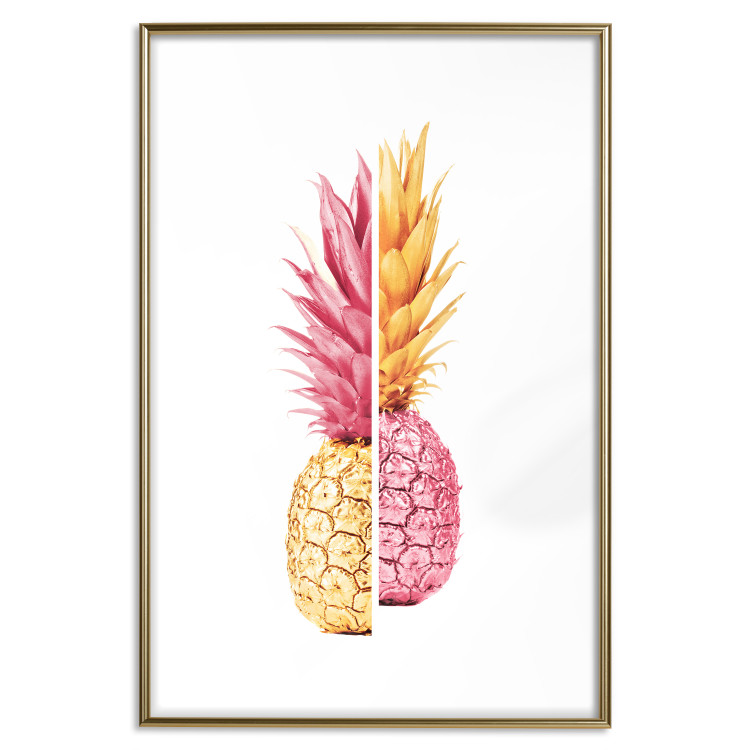 Poster Mismatches - yellow-pink halves of tropical fruits on a white background 116941 additionalImage 17
