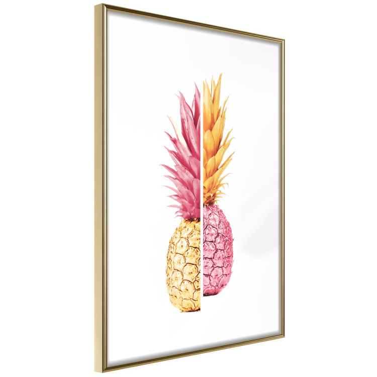 Poster Mismatches - yellow-pink halves of tropical fruits on a white background 116941 additionalImage 14