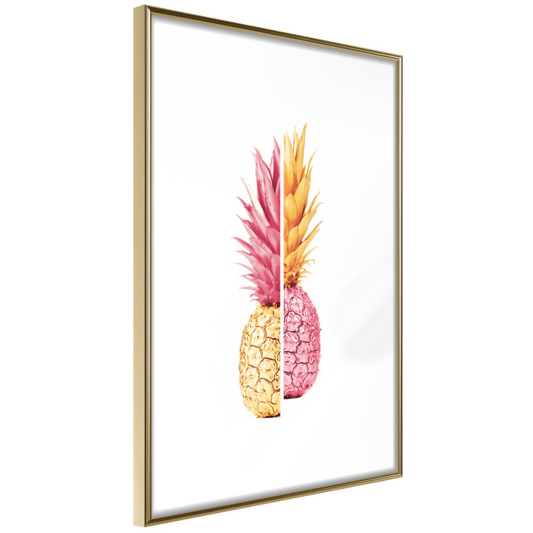 Poster Mismatches - yellow-pink halves of tropical fruits on a white background 116941 additionalImage 10