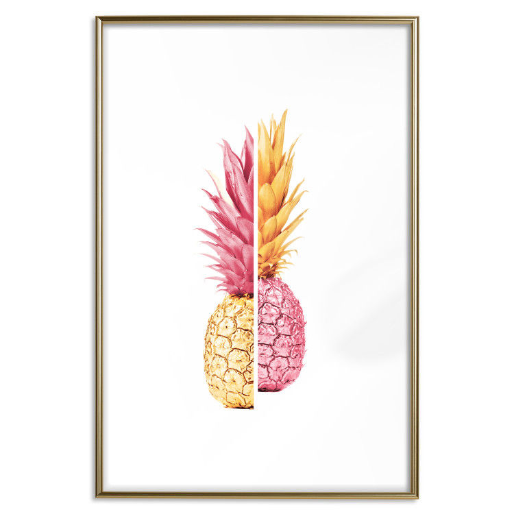 Poster Mismatches - yellow-pink halves of tropical fruits on a white background 116941 additionalImage 16
