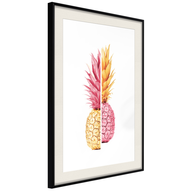 Poster Mismatches - yellow-pink halves of tropical fruits on a white background 116941 additionalImage 3
