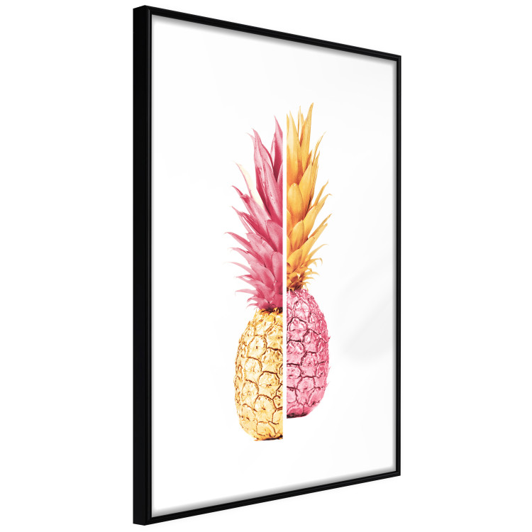 Poster Mismatches - yellow-pink halves of tropical fruits on a white background 116941 additionalImage 13