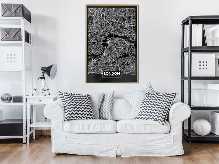 Wall Poster Dark Map of London - black and white composition with English inscriptions 118141 additionalImage 7