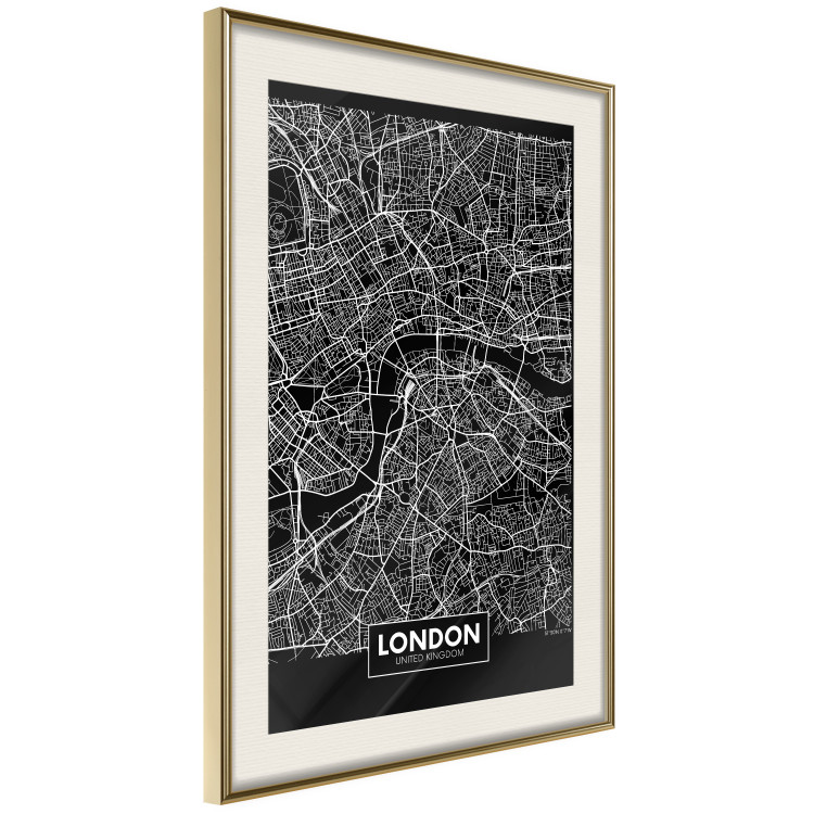 Wall Poster Dark Map of London - black and white composition with English inscriptions 118141 additionalImage 2