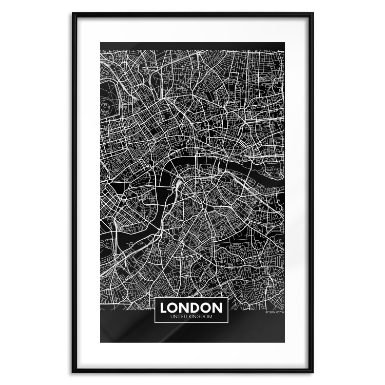 Wall Poster Dark Map of London - black and white composition with English inscriptions 118141 additionalImage 15