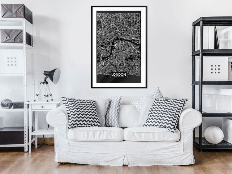 Wall Poster Dark Map of London - black and white composition with English inscriptions 118141 additionalImage 6