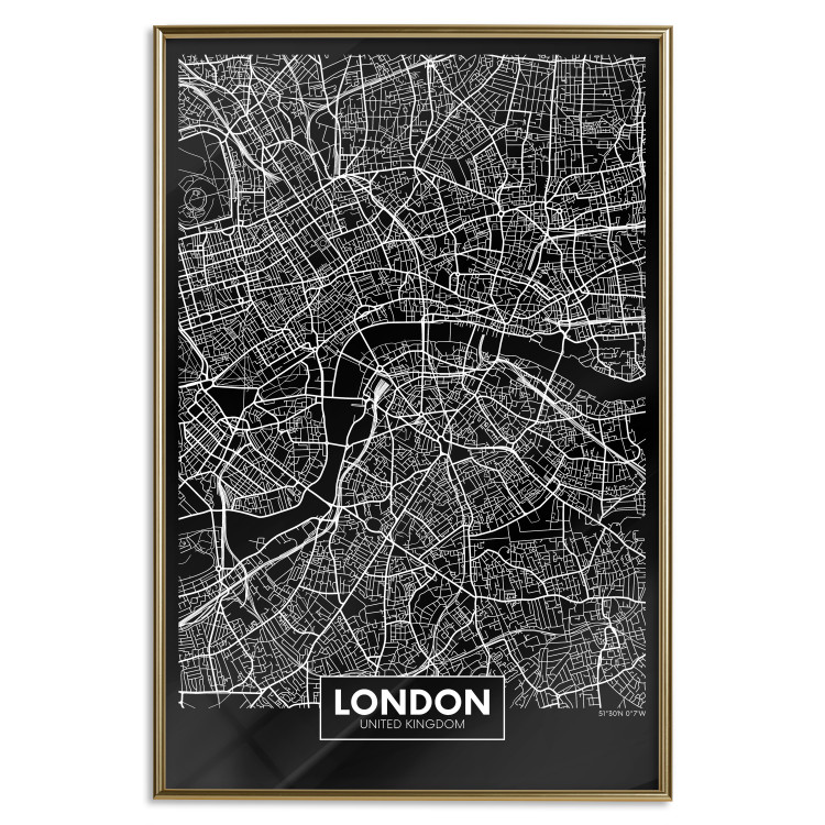Wall Poster Dark Map of London - black and white composition with English inscriptions 118141 additionalImage 16
