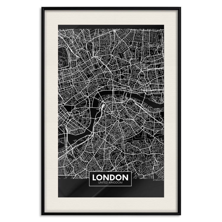Wall Poster Dark Map of London - black and white composition with English inscriptions 118141 additionalImage 18