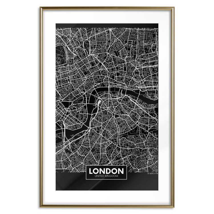 Wall Poster Dark Map of London - black and white composition with English inscriptions 118141 additionalImage 16