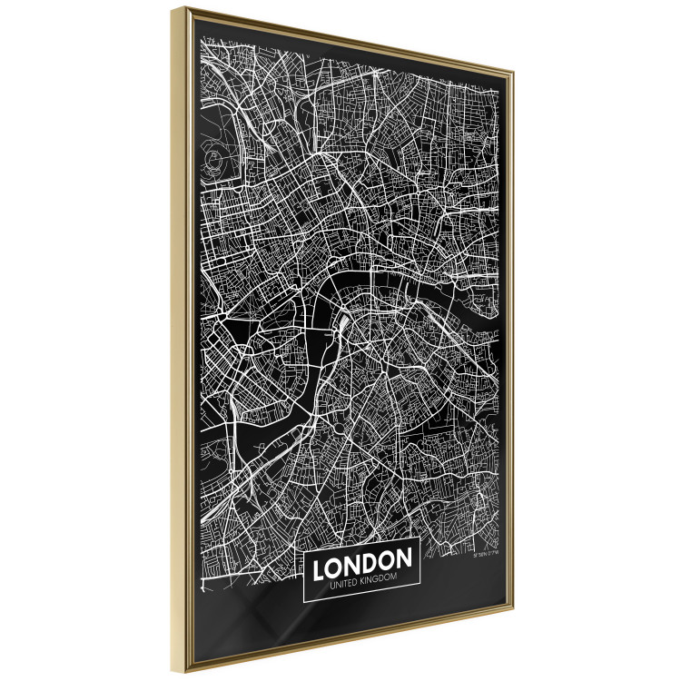 Wall Poster Dark Map of London - black and white composition with English inscriptions 118141 additionalImage 14