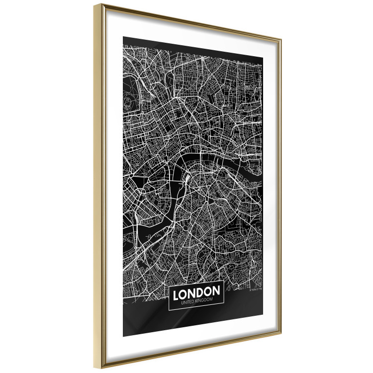 Wall Poster Dark Map of London - black and white composition with English inscriptions 118141 additionalImage 8