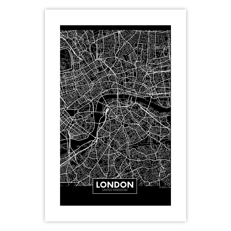 Wall Poster Dark Map of London - black and white composition with English inscriptions 118141 additionalImage 19
