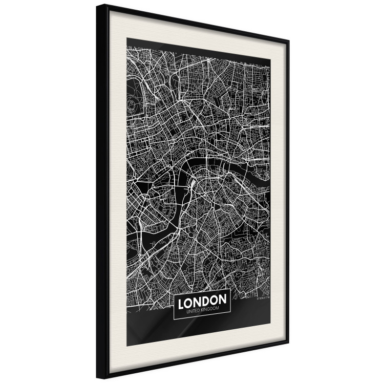 Wall Poster Dark Map of London - black and white composition with English inscriptions 118141 additionalImage 3