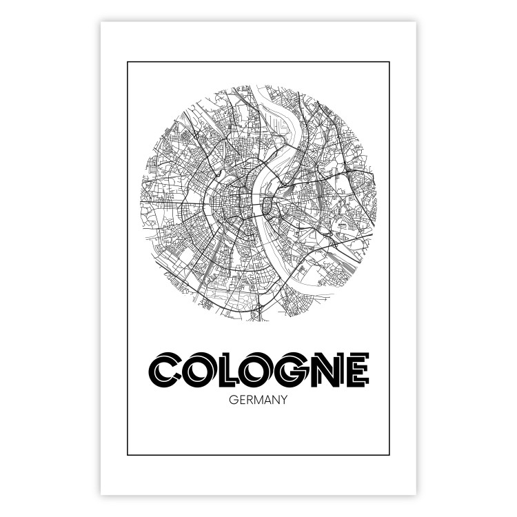 Poster Retro Cologne - black and white map of the oldest city in Germany 118441