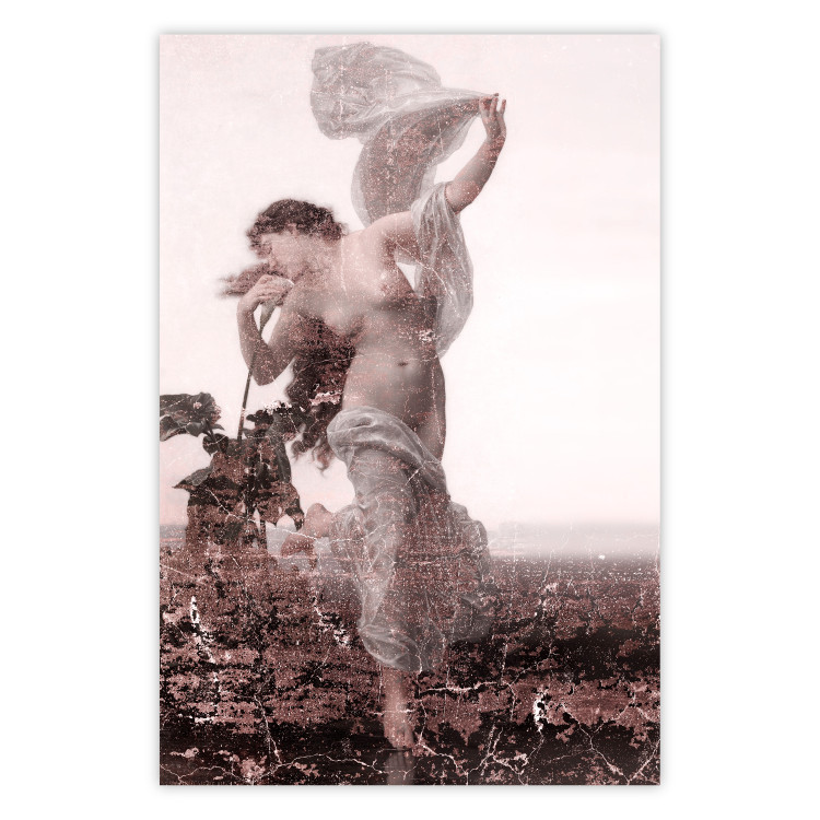 Poster Scent of the Wind - landscape of a woman in a field on a white background in a retro motif 122641