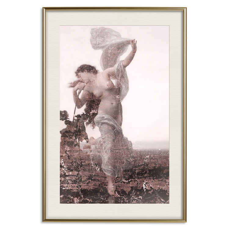 Poster Scent of the Wind - landscape of a woman in a field on a white background in a retro motif 122641 additionalImage 19