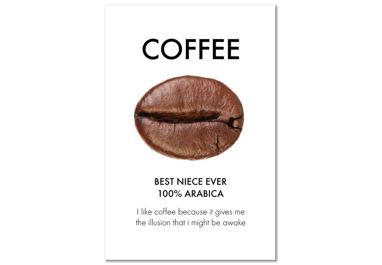 Canvas Art Print Coffee power - motif with grain and quote on a white background 123341