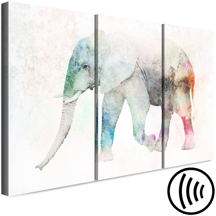 Canvas Art Print Painted Elephant (3-part) - colorful elephant on an uneven beige background 127541 additionalImage 6