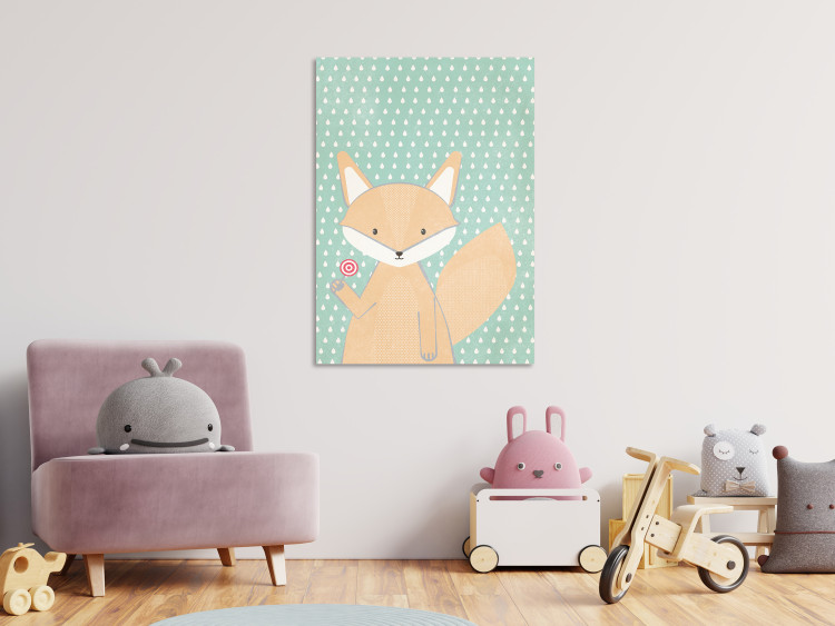 Canvas Little Fox (1-part) vertical - pastel, playful fox with a lollipop 129541 additionalImage 3