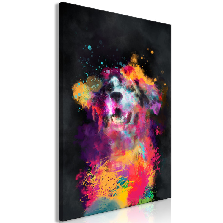 Canvas Art Print Dog's Joy (1-piece) Vertical - colorful dog in watercolor motif 130441 additionalImage 2