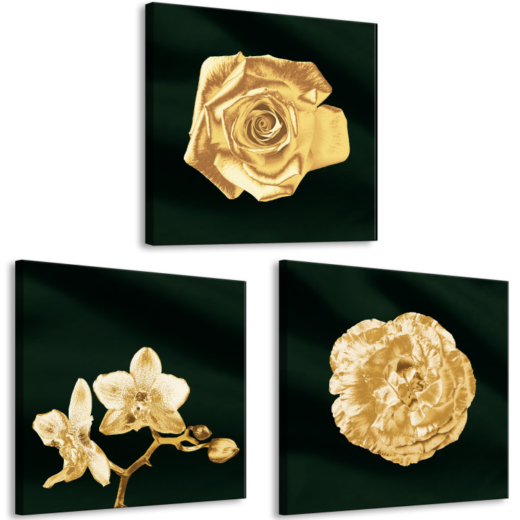 Canvas Print Flowers drenched in gold - a glamour style triptych with plant motifs 132141 additionalImage 2