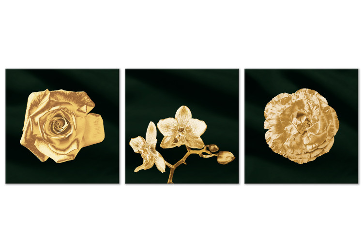 Canvas Print Flowers drenched in gold - a glamour style triptych with plant motifs 132141