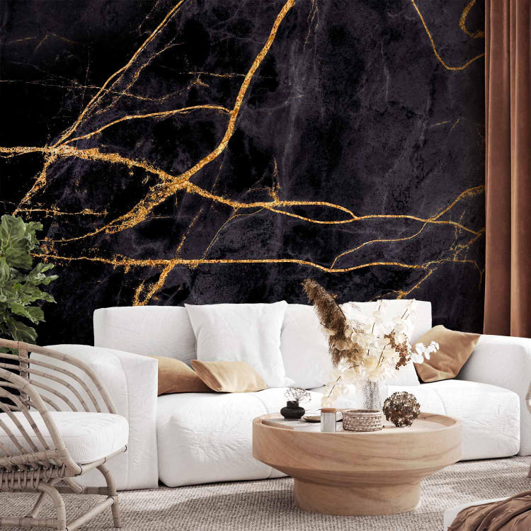 Photo Wallpaper Cracks in the Marble - Black Composition 134641