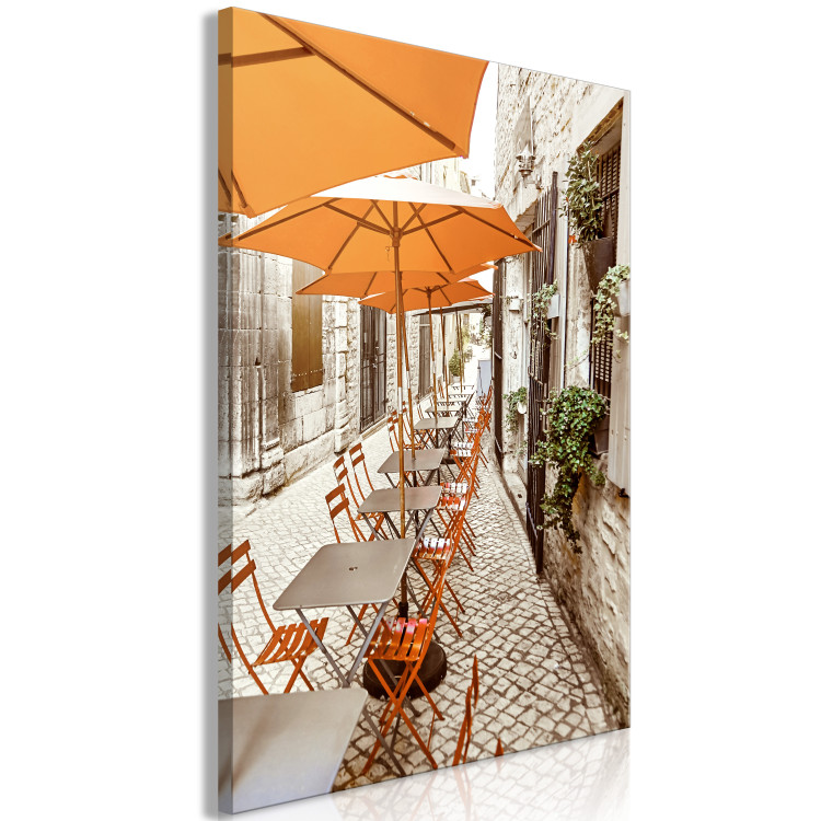 Canvas Italian Cafe - a photo of a narrow streets with tables and umbrellas 135841 additionalImage 2