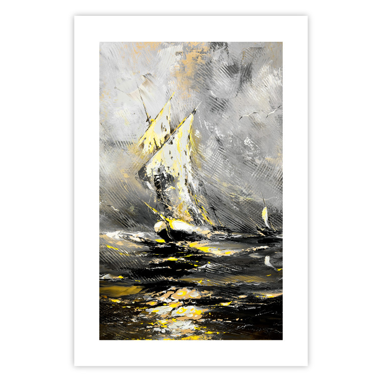 Wall Poster Ship Amidst the Storm - grayscale landscape of a ship at sea 136041 additionalImage 11