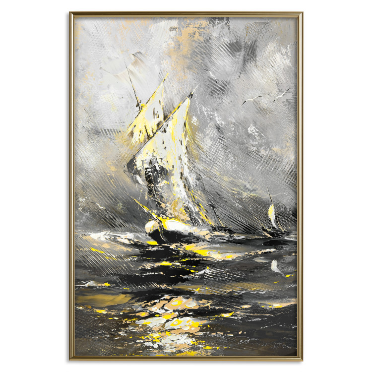 Wall Poster Ship Amidst the Storm - grayscale landscape of a ship at sea 136041 additionalImage 9