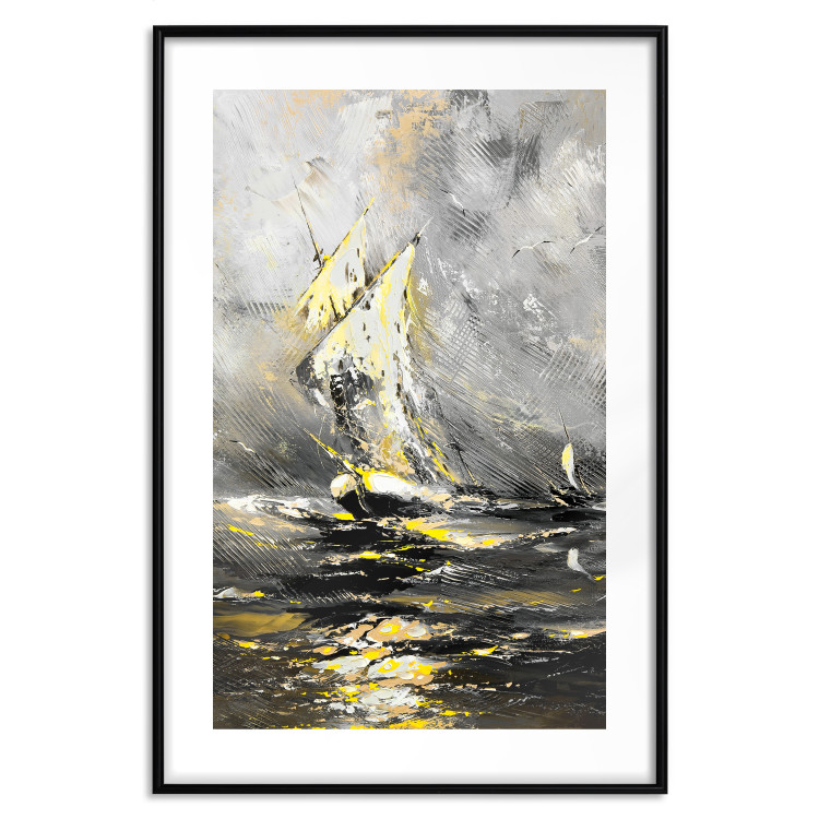 Wall Poster Ship Amidst the Storm - grayscale landscape of a ship at sea 136041 additionalImage 14