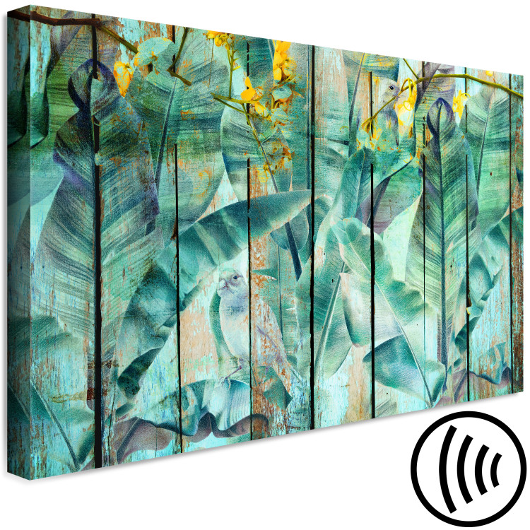 Canvas Print Moment with Greenery (1-piece) Wide - exotic birds on wood 137841 additionalImage 6