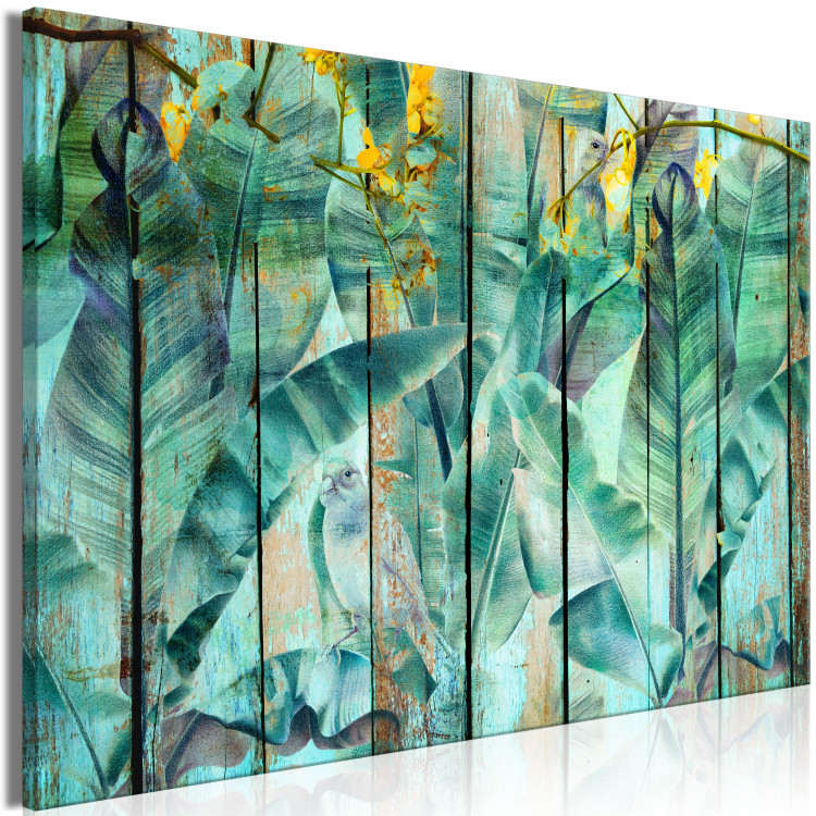 Canvas Print Moment with Greenery (1-piece) Wide - exotic birds on wood 137841 additionalImage 2