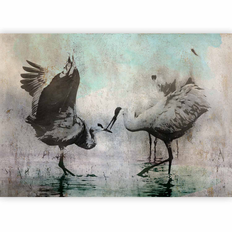 Wall Mural A pair of cranes - dancing birds on a gray background 138841 additionalImage 5