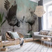 Wall Mural A pair of cranes - dancing birds on a gray background 138841